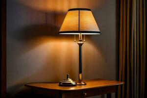 a lamp on a table in a room. AI-Generated photo