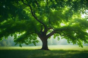 un árbol en el medio de un campo. generado por ai foto