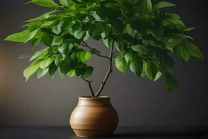 a potted plant in a brown vase. AI-Generated photo