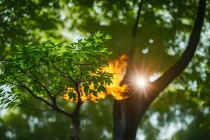 a tree with flames coming from it. AI-Generated photo