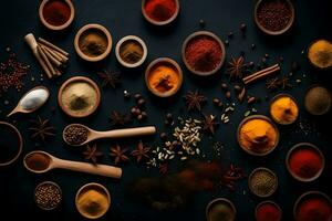 spices and spices on a black background. AI-Generated photo