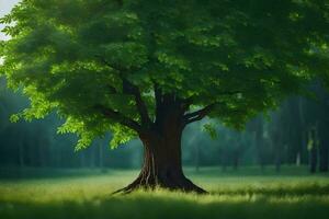 un árbol en el medio de un campo. generado por ai foto