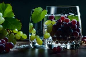 grapes and water in a glass. AI-Generated photo