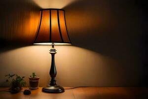 a lamp on a table in the dark. AI-Generated photo