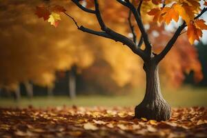 a tree is standing in the middle of an autumnal scene. AI-Generated photo