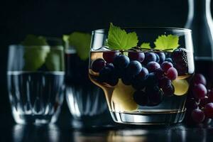 grapes in a glass with a bottle of wine. AI-Generated photo