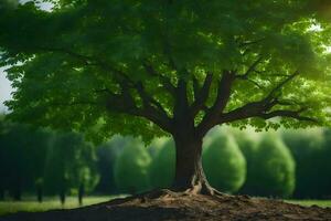 un árbol es en pie en el medio de un campo. generado por ai foto