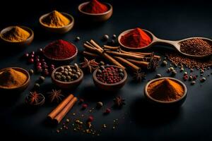 spices and spices on a black background. AI-Generated photo