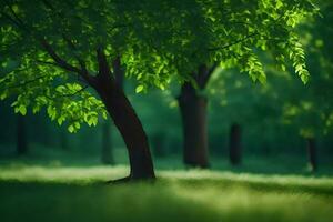 a green tree in the middle of a field. AI-Generated photo