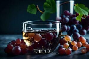 uvas y vino en un vaso. generado por ai foto