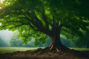 un árbol con raíces en el suelo. generado por ai foto