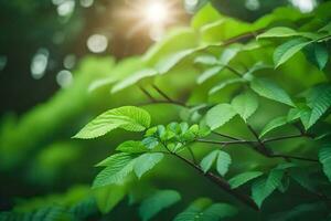 green leaves in the sunlight. AI-Generated photo