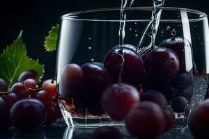 grapes in a glass with water. AI-Generated photo