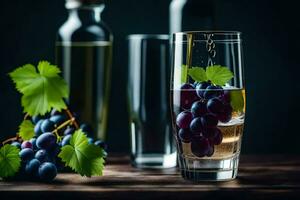 vino y uvas en un vaso. generado por ai foto