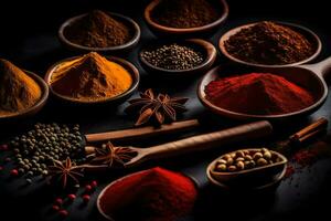 spices and spices on a black background. AI-Generated photo