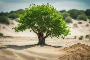 a lone tree in the middle of a desert. AI-Generated photo