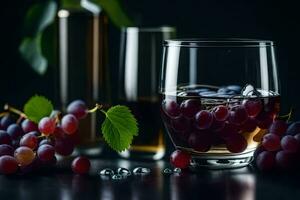 grapes and wine in a glass. AI-Generated photo