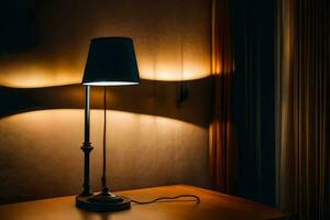 a lamp on a table in a dark room. AI-Generated photo