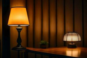 a lamp and a table lamp on a table. AI-Generated photo