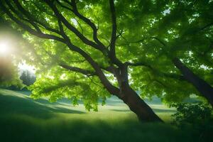 photo wallpaper the sky, trees, grass, sun, green, trees, grass, the grass. AI-Generated