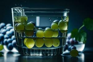 water and grapes in a glass. AI-Generated photo