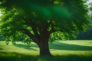 a tree in the middle of a field. AI-Generated photo