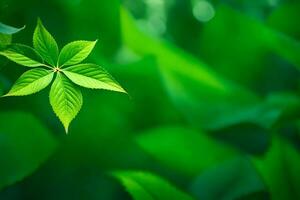 un verde hoja es mostrado en frente de un verde antecedentes. generado por ai foto