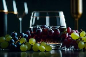 vino vaso con uvas y vino. generado por ai foto