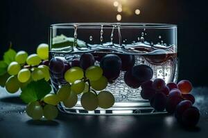 a glass of water with grapes and water. AI-Generated photo