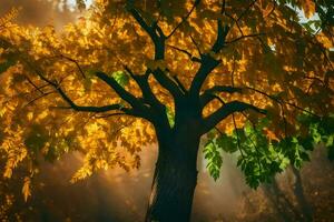 a tree with yellow leaves in the sun. AI-Generated photo