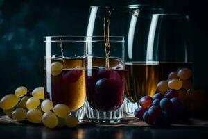 pouring wine into glasses with grapes and grapes. AI-Generated photo