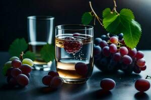 uvas y vino en un vaso. generado por ai foto