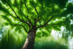 a tree is shown in the foreground with green leaves. AI-Generated photo