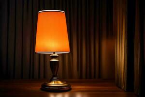 un lámpara en un mesa en el oscuro. generado por ai foto