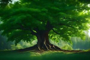 photo wallpaper the tree, nature, grass, green, tree, the forest, the forest,. AI-Generated
