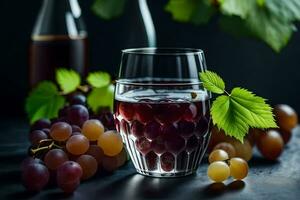 uvas y vino en un vaso. generado por ai foto