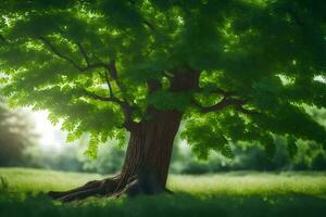 a tree is shown in the sunlight with green leaves. AI-Generated photo