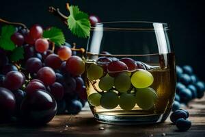 un vaso de vino con uvas. generado por ai foto