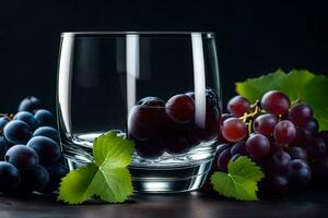 uvas y agua en un vaso. generado por ai foto