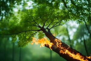a tree with flames coming out of it. AI-Generated photo