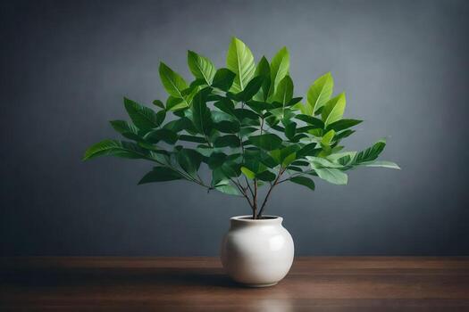 a small plant in a vase on a table. AI-Generated photo