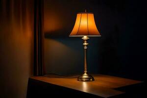 a lamp on a table in the dark. AI-Generated photo