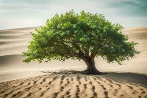 un solitario árbol en el desierto. generado por ai foto