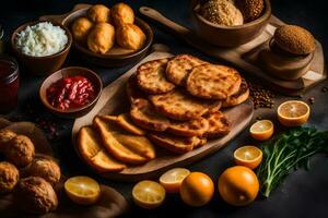 various foods including bread, cheese, and other ingredients. AI-Generated photo