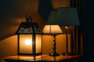 a lamp on a table next to a lamp. AI-Generated photo