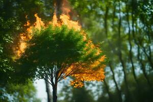 a tree with flames coming out of it. AI-Generated photo