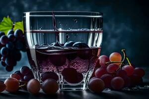 un vaso de vino con uvas. generado por ai foto