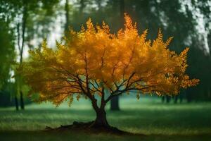 un soltero árbol en el medio de un campo. generado por ai foto