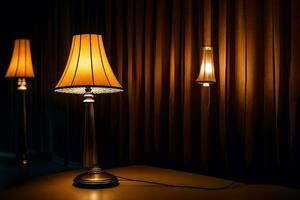 a lamp is lit up in the dark. AI-Generated photo