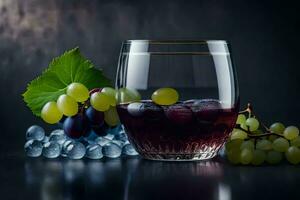 un vaso de vino con uvas y hielo. generado por ai foto